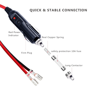 <b>Car</b> Battery Charger Copper Conductor 10A Fuse 6ft Wire Fast Charging Male Terminal 12-24V Cigarette Lighter Plug Socket Open End - Product Image 4