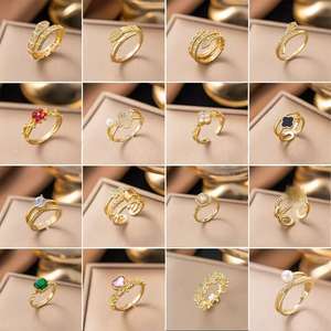 YL New <span class=keywords><strong>Internet</strong></span> Celebrity Children's Fashion Light Luxury High-end Index Finger Ring Aleación Chapado en oro Piedra natural - Product Image 2