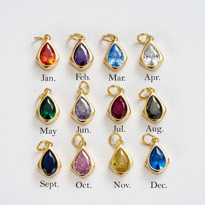 Pendentifs Goutte d'Eau en Zirconium en Acier Inoxydable 316L Plaqué Or 14k 18k Anti-ternissement, Breloque Pierre de Naissance pour la Fabrication de Bijoux - Product Image 1