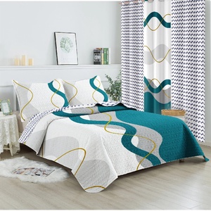 Venta al por mayor suave ligero geométrico <span class=keywords><strong>colcha</strong></span> conjunto a juego cortinas funda de almohada funda de sofá con patrón de plantas para uso doméstico - Product Image 2