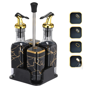 Juego <span class=keywords><strong>de</strong></span> tarros <span class=keywords><strong>de</strong></span> especias con tapa giratoria negra, salero, aceitera, botella <span class=keywords><strong>de</strong></span> vidrio para condimentos, <span class=keywords><strong>dispensador</strong></span> <span class=keywords><strong>de</strong></span> <span class=keywords><strong>aceite</strong></span> <span class=keywords><strong>y</strong></span> <span class=keywords><strong>vinagre</strong></span> <span class=keywords><strong>de</strong></span> lujo con soporte. - Product Image 1