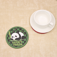 Sous-verre créatif en cuir PU avec impression de panda mignon, sous-verre rond chinois pour table, pour boire du thé