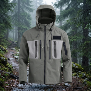 Veste de pêche imperméable pour homme UPF 50 à séchage rapide avec capuche et fermeture éclair, gris uni, pour activités de plein air, chasse et randonnée - Product Image 3