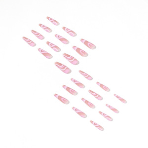 Vente en gros de faux ongles français à couverture complète, design rayé or rose, 24 pièces/boîte, ongles longs de forme ballerine à coller - Product Image 3
