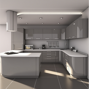 <span class=keywords><strong>Cocina</strong></span> minimalista moderna en forma <span class=keywords><strong>de</strong></span> L: gabinetes grises elegantes, <span class=keywords><strong>cocina</strong></span> <span class=keywords><strong>de</strong></span> isla integrada, iluminación <span class=keywords><strong>de</strong></span> techo empotrada, espacio <span class=keywords><strong>de</strong></span> <span class=keywords><strong>cocina</strong></span> - Product Image 1