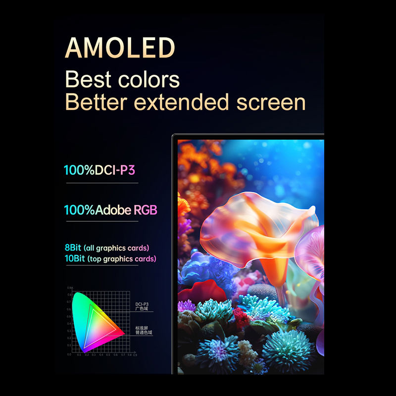 ORANGLES 14-Inch 4K OLED Portable Touchscreen Monitor | Ultra-Thin USB-C Display for Laptop, PC & Mobile Gaming, HDR 100% DCI-P3 (Kuwait) - full product showcase - displaying specifications - Image 5 of 6 | adapts to any space | 14-Inch 4K OLED Portable Touchscreen Monitor | Ultra-Thin USB-C Display for Laptop, PC & Mobile Gaming, HDR 100% DCI-P3 (Kuwait) deal New Jersey | Free Shipping ORANGLES