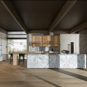 Muebles de Cocina Modulares de Madera de Alta Gama con Diseño de Isla de Mármol y <span class=keywords><strong>Cascada</strong></span>, Gabinetes de Cocina Personalizados Modernos de Lujo para Toda la Casa - Product Image 1