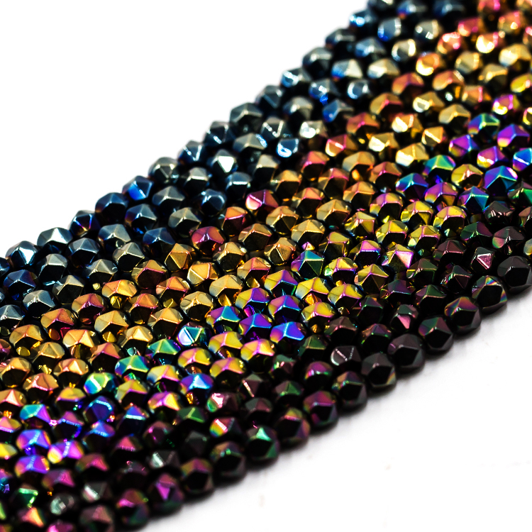 hematite beads faceted oval twisted