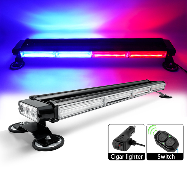 High Power 72W 5P LED Strobe Light Bar 12V 24V Double Side Flashing Emergency Warning Lamp Magnetic Base Black Housing Offroad