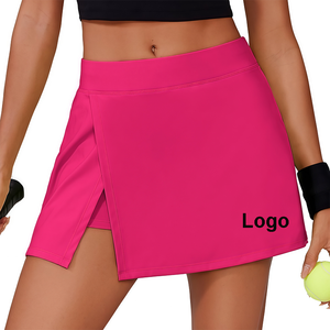 Jupe asymétrique rose vif taille haute 2-en-1, jupe de sport pour femme, jupe de tennis taille haute, jupe-short de golf pour le tennis et le golf - Product Image 1