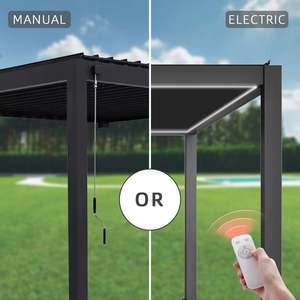 Pergola en aluminium imperméable pour l'extérieur, installation facile, toit à lames orientables motorisé avec télécommande, bioclimatique, revêtement en poudre - Product Image 6