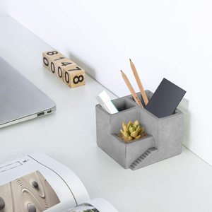 Cement Pen Pencil Holder with <strong>Small</strong> Succulents Planter <strong>Box</strong> - Product Image 2