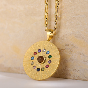 Collana rotonda in acciaio inossidabile colorato Cz 12 <span class=keywords><strong>segni</strong></span> <span class=keywords><strong>zodiacali</strong></span> Lucky Fourtune 12 costellazioni simboli Birthstone collana con ciondolo - Product Image 1