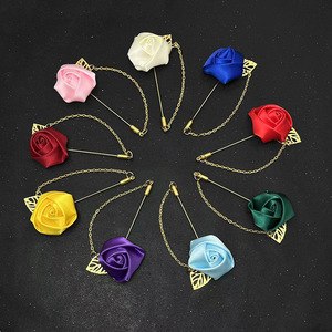 Boutonnières Bourgogne Accessoires de Mariage Corsage de Marié Épingles de Revers Fleur de Rose en Ruban Broche Boutonnière Femme Décoration Mariage Bal de Promo - Product Image 2