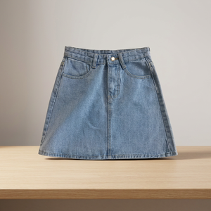 Jupe courte trapèze en jean taille haute froncée et pailletée, style vintage, grande taille, décontractée pour femme - Product Image 3