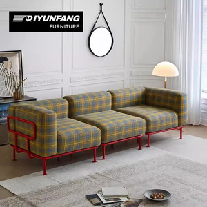 Canapé modulaire moderne à trois places rectangulaire en tissu Haggis à carreaux de laine, garni d'éponge, amovible et lavable pour salon - Product Image 3