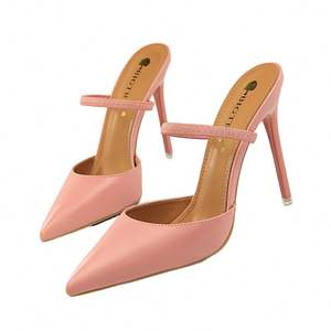 Sandalias de tacón alto con punta fina y detalle de lazo, de un solo tirante, color rojo vino, para mujer, OEM ODM, novedad - Product Image 3