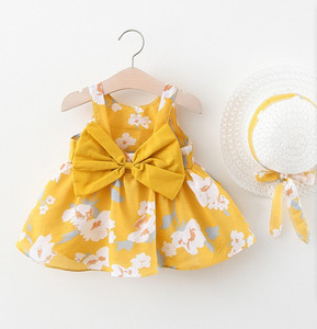 Ingrosso 2 Pezzi Abito Estivo per Bambine, Vestito Floreale da Principessa Senza Maniche con Fiocco e Cappello, Abbigliamento per Bambine - Product Image 3