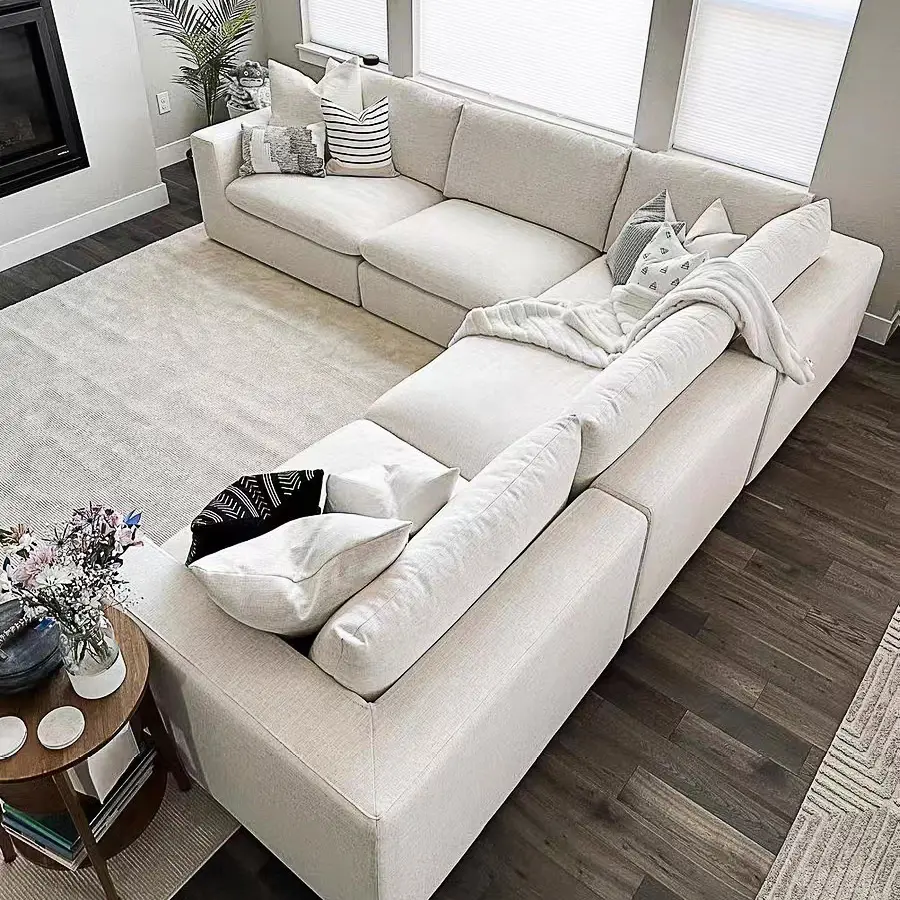 Estilo Nórdico L Em Forma Modular Sofá Seccional Modern Luxury Living Room Linho Tecido Sofá Canto Sofá