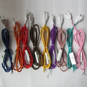 220-240V 2针欧洲插头电源线纺织电缆，带开关