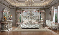Ensemble de chambre à coucher de luxe de style italien en bois massif argenté sculpté à la main, lit king size, meubles de chambre à coucher pour mariage