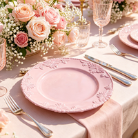 Assiettes de présentation dorées élégantes Wojia 13 pouces, motif floral en relief, bord perlé, en plastique thermolaqué pour mariage, hôtel, événementiel