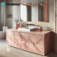 Comptoir de salle de bain en marbre rose veiné naturel StoneSun – Élégant meuble-lavabo pour appartements, villas, écoles et hôtels