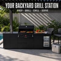 Îlot de cuisine extérieur modulaire personnalisable en acier inoxydable avec station de barbecue et rangement haute capacité pour jardin et patio