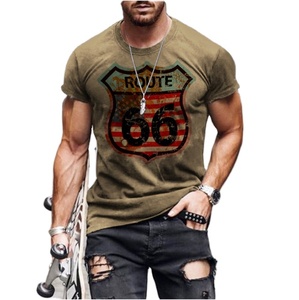 Camiseta estampada Route 66 para hombre, camiseta de punto de manga corta con cuello redondo, ropa informal de verano - Product Image 1