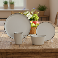 Service de vaisselle hôtelier 4 pièces en grès céramique blanc émaillé, classique et luxueux, résistant à la chaleur, compatible lave-vaisselle et micro-ondes
