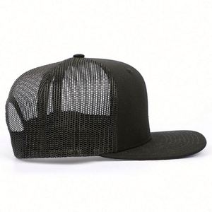 Brand New 6 Panel Adult Fitted Structured Black Blank Trucker Snapback Cap, Underbrim Printing American Flag Trucker <b>Hat</b> - Product Image 5