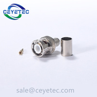 Conector BNC de 75 Ohm, conector macho de crimpado SDI para CCTV RG58 RG59