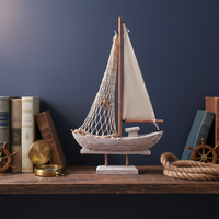 Nouveaux produits Ornements nautiques HYG10 Modèle de bateau rétro écologique de voile et de pêche en bois méditerranéen Décoration de bureau