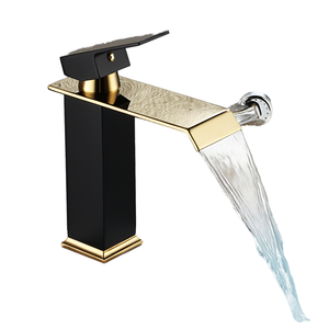 Grifo de Cascada de Acero Inoxidable Estilo Europeo <span class=keywords><strong>NES</strong></span>-KN97, Acabado Negro Dorado, Grifo de Lavabo con Agua Fría y Caliente - Product Image 3