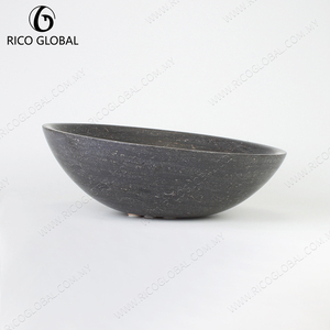 Lavabo Ovalado de Mármol Natural para Baño, Color Gris Oscuro Pulido, Lavabo de Encimera - Product Image 2