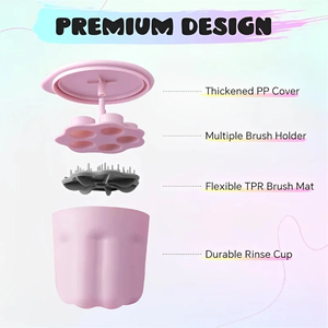 Tapis de nettoyage pour pinceaux de maquillage en silicone 3-en-1 avec support de séchage pliable, tapis de lavage multifonctionnel pour pinceaux à paupières, kit d'organisation - Product Image 2