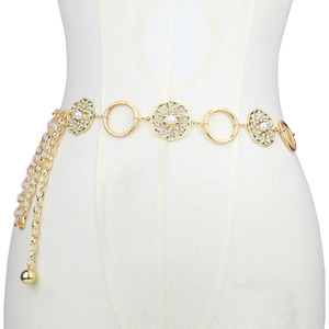 Cadena corporal de moda con diseño de flor de diamantes de imitación dorados, cinturón de metal hueco, accesorio para fiesta - Product Image 3