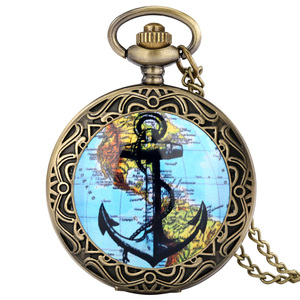Sailing Map <strong>Anchor</strong> Vintage Steampunk Quartz Pocket <strong>Watch</strong> With Clock Necklace Chain for Men Gift - Product Image 1