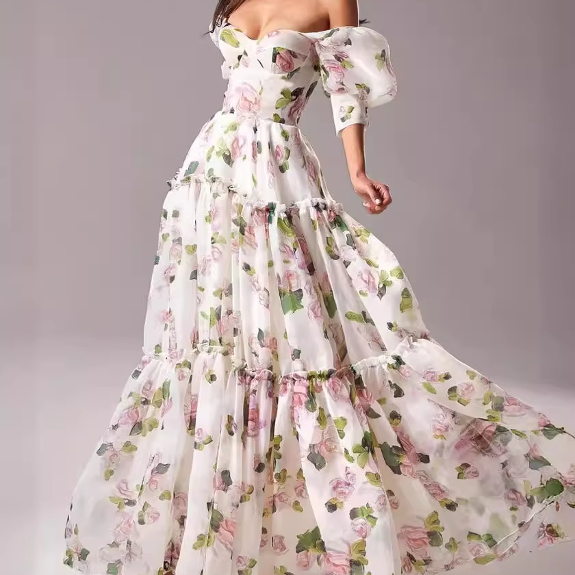Wholesale Luxury Corset Ball Gown Prom Dress for Women - Floral Ruffle Evening Wear for Spring Events, Elegant Party Style Wholesale Luxury Corset Ball Gown Prom Dress for Women - Floral Ruffle Evening Wear for Spring Events, Elegant Party Style