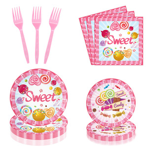 Décorations de fête d'anniversaire sur le thème des sucettes, 60-80 pièces, ensemble de vaisselle pour filles, célébration sucrée - Product Image 3