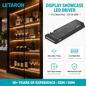 Alimentation LED multi-ports CHALLAT pour meuble, 12V 60W 5A, ultra-mince, avec sorties commutées et constantes - Product Image 5