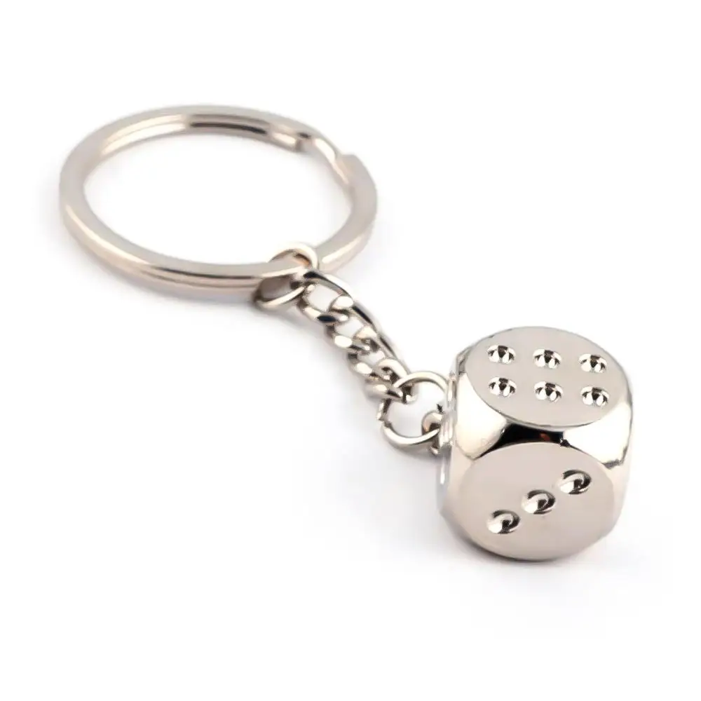Retro Dice Keychain Accessories,Silver Metal Dice Keychain with Dots
