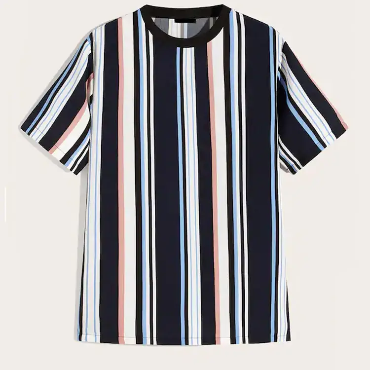 OEM wholesale custom vertical striped casual tshirt for men