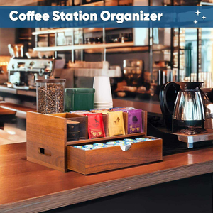 Organisateur de station à <span class=keywords><strong>café</strong></span> en bois, boîte à sachets de thé, support pour dosettes K-Cup, tiroir de rangement, accessoires de bar à <span class=keywords><strong>café</strong></span> rustiques pour comptoir - Product Image 6