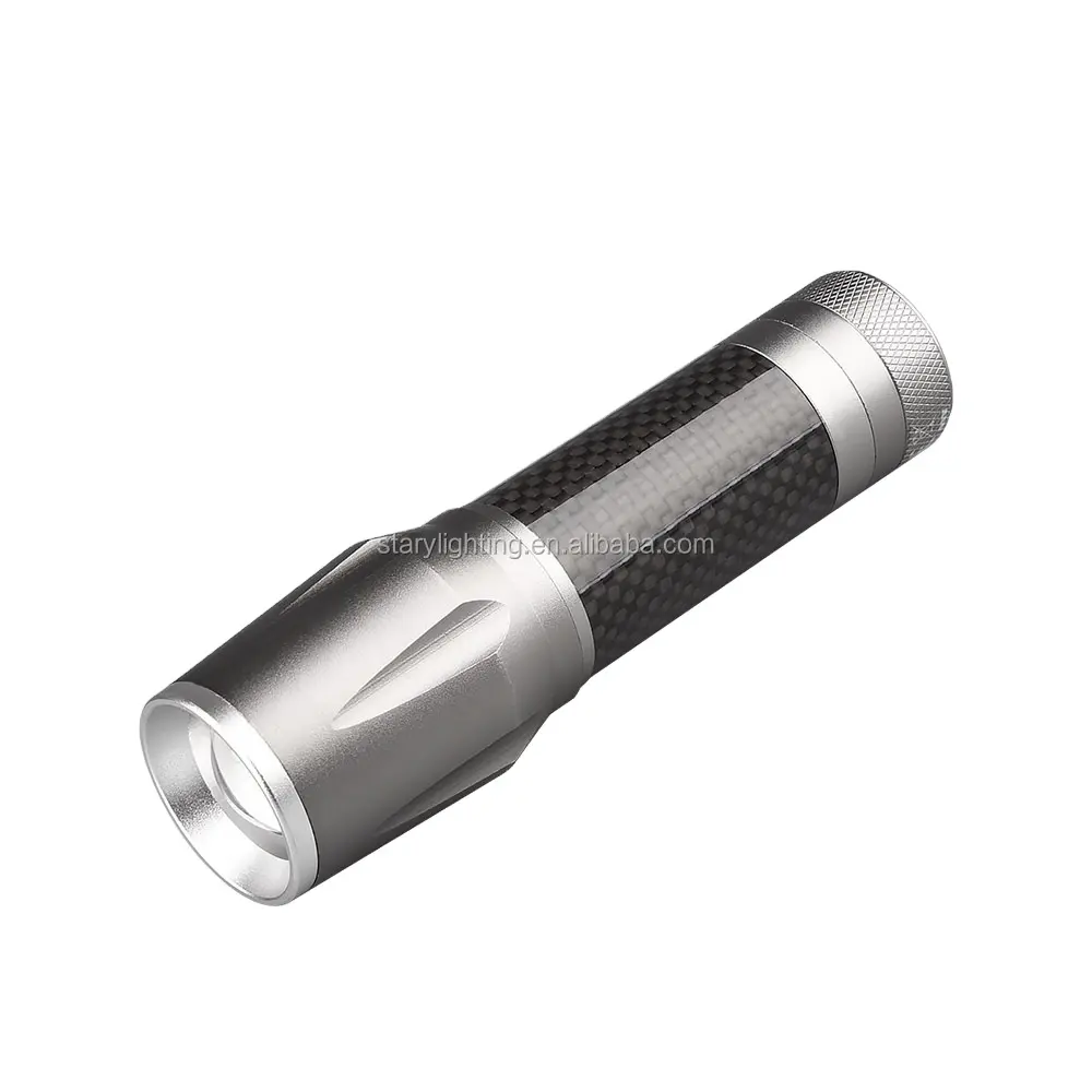 STARYNITE Swiss Peak xpe 5w rotate zoom led aluminum flashlight torch light with carbon fiber tube and bottle opener