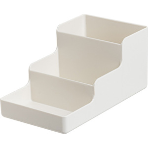 <b>Stepped</b> Compartment Pen Holder Storage <b>Box</b> White Plastic For Student Desk Stationery Organization - Product Image 1