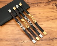 Juego de Pulseras de Cordón Trenzado Vintage de Lujo con Cierre Magnético, Cadena de Eslabones, Acero Inoxidable Negro, Joyería al por Mayor, Pulsera para Hombre