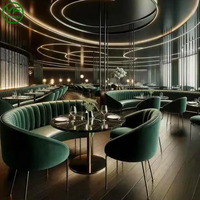 Ensemble table et chaises modernes personnalisables tout-en-un avec banquette ronde incurvée en bois et velours, mobilier de restaurant pour hôtel
