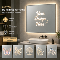 Miroir de salle de bain LED sans cadre avec capteur sans contact, motif papillon imprimé UV personnalisé