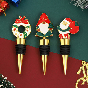 Christmas Wine Stoppers Metal <b>Bottle</b> Stopper Set <b>Elf</b> Santa Wreath Design Holiday Gift - Product Image 3